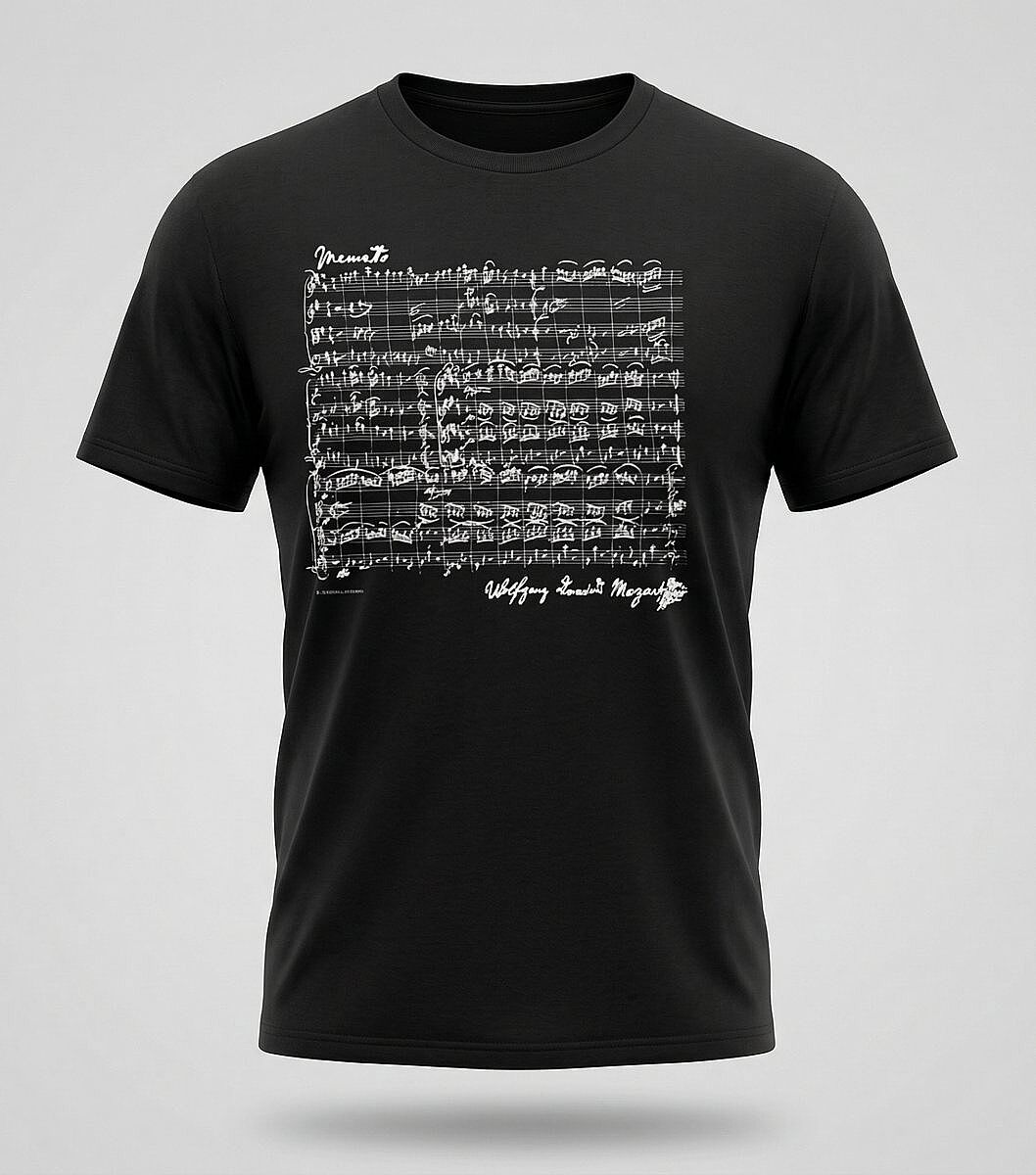 Mozart Nachtmusik Notalı ve İmzalı Siyah Çocuk Tişörtü - 4